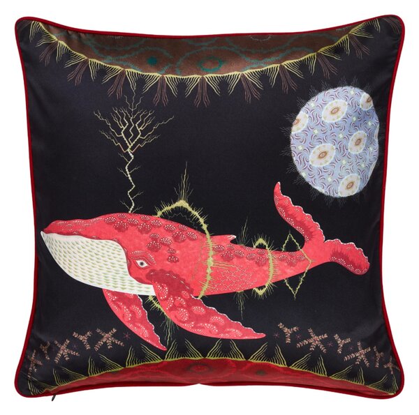 Obliečka na vankúš Cosmic Whale with Lilac Planet 60x60, čierno-ružová