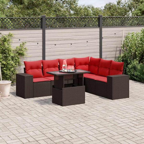 Maison Exclusive – 7-dielna záhradná súprava s vankúšmi, hnedá, polyratan