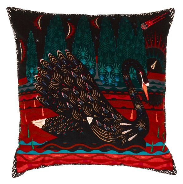 Zamatová obliečka na vankúš Black Swan 60x60, čierno-zelená