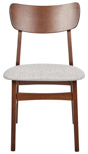 Sada 2 jedálenských stoličiek tmavé drevo svetlosivá kaučukové drevo polyester drevený rám bez podrúčok moderný retro štýl kuchyňa jedáleň