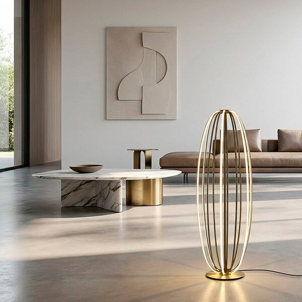 Paul Neuhaus LED stojacia lampa Elvara, bronzová farba, výška 108 cm, kov, Hnedá / staromosadz, Obývacia izba / jedáleň, Hliník