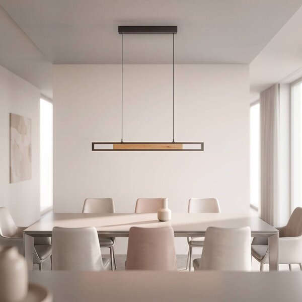 Paul Neuhaus LED závesné svietidlo Sveja, dĺžka 80 cm, čierna/v odtieni dreva,, Svetlé drevo, Obývacia izba / jedáleň, Drevo, Moderný, Závesné svietidlo