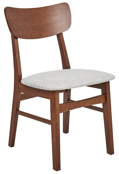 Sada 2 jedálenských stoličiek tmavé drevo svetlosivá kaučukové drevo polyester drevený rám bez podrúčok moderný retro štýl kuchyňa jedáleň