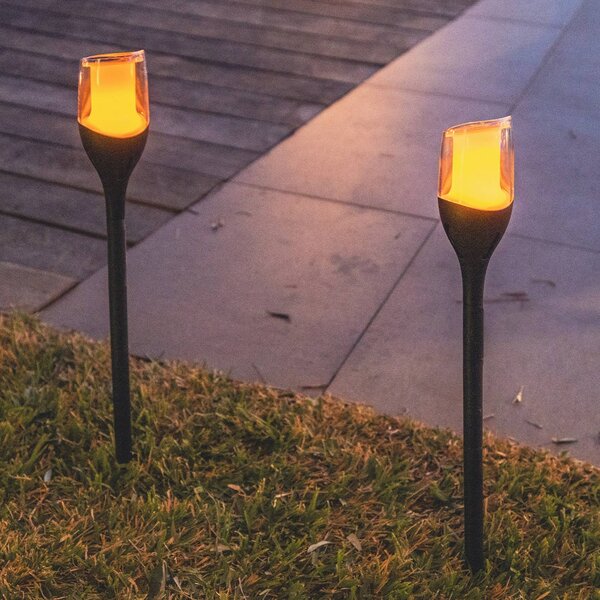Lumisky Solárna LED lampa s kolíkom do zeme FARELY, čierna, výška 60 cm, sada 4 ks, Čierna, Plast, Moderný, Vonkajše bodové svietidlo / bodateľné do zeme