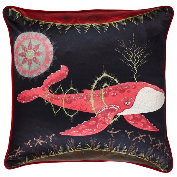 Obliečka na vankúš Cosmic Whale with Red Planet 60x60, čierno-červená