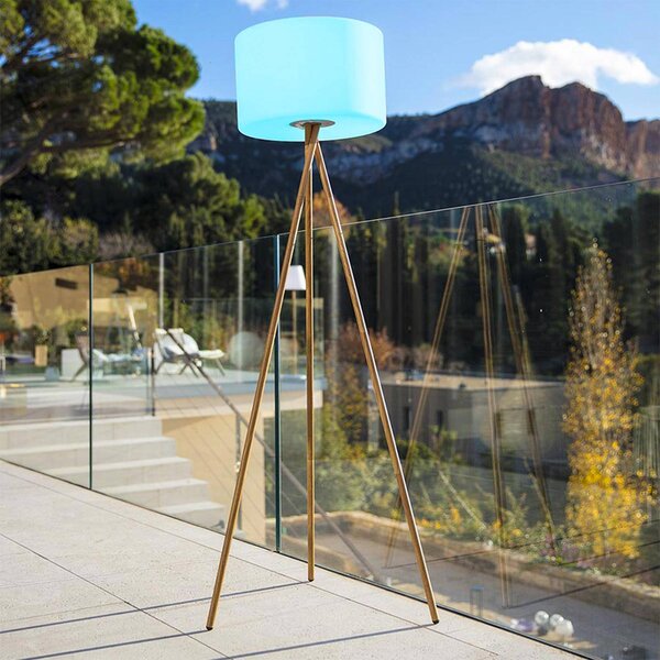 Lumisky LED stojacia lampa Tamboury na akumulátor, biela/hnedá, výška 150 cm, oceľ, Svetlé drevo, kov, Stojaca lampa