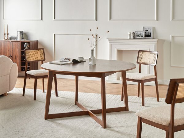 Jedálenský stôl tmavý dub MDF kaučukové drevo ø 120 cm okrúhly retro dizajn obývacia izba jedáleň