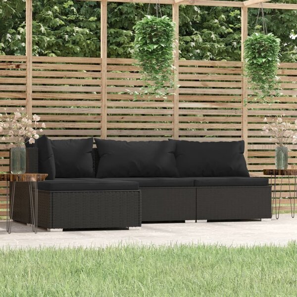 Maison Exclusive – 4-dielna záhradná súprava s vankúšmi, čierna, z polyrotangu
