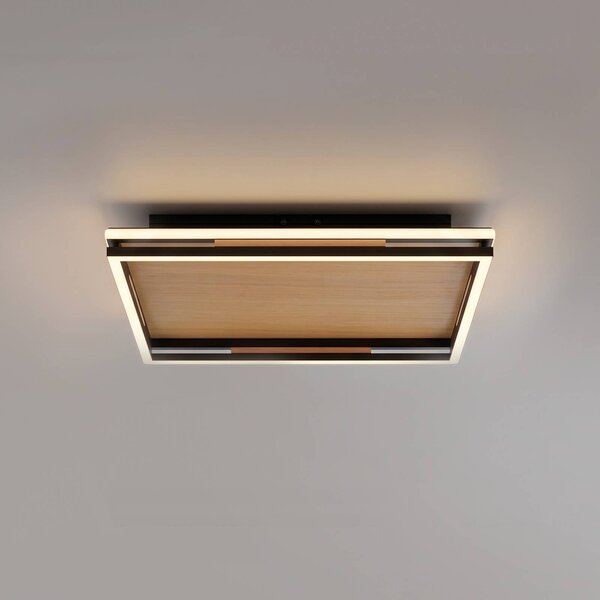 Paul Neuhaus Stropné LED svetlo Sveja, dĺžka 45 cm, čierna/v odtieni dreva,, Svetlé drevo, Obývacia izba / jedáleň, Drevo, Moderný, Stropné svetlo