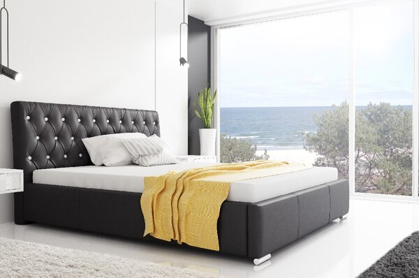 Dizajnová posteľ Adelaide s vysokým čelom a úložným priestorom čierna eko koža 180 x 200