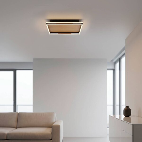 Paul Neuhaus Stropné LED svetlo Sveja, dĺžka 45 cm, čierna/v odtieni dreva,, Svetlé drevo, Obývacia izba / jedáleň, Drevo, Moderný, Stropné svetlo