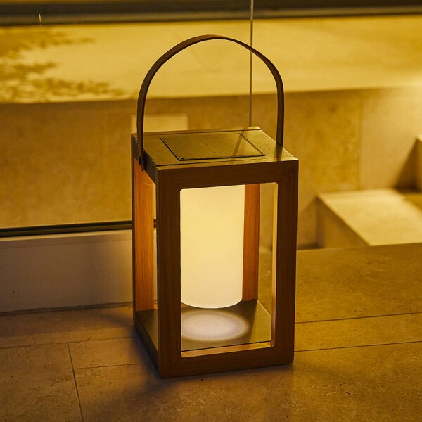 Lumisky Solárna LED lampa Seraphina, farba teaku, výška 32 cm, kov, Tmavé drevo, kov, Lampáš