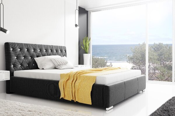 Dizajnová posteľ Adelaide s vysokým čelom a úložným priestorom čierna 180 x 200