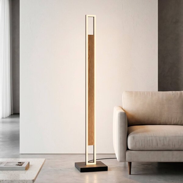 Paul Neuhaus LED stojacia lampa Sveja, čierna/farba dreva, výška 140 cm,, Svetlé drevo, Obývacia izba / jedáleň, Drevo, Moderný