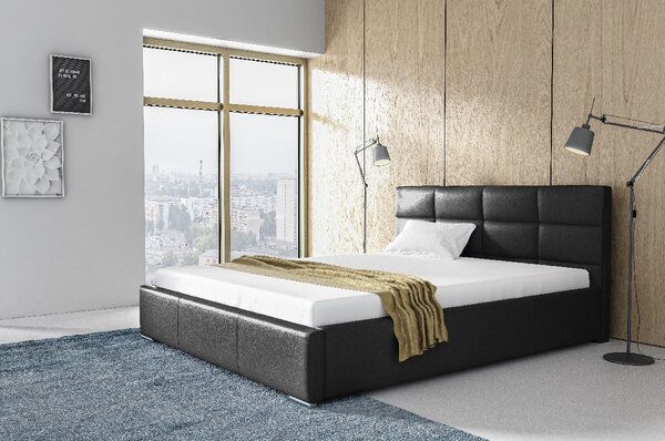 Elegantná posteľ Garret s úložným priertorom čierna eko koža 180 x 200