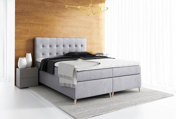 Elegantná čalúnená posteľ Komala s úložným priestorom stredne šedá 160 x 200 + topper zdarma