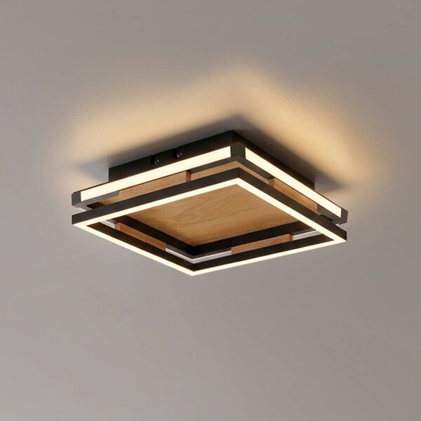 Paul Neuhaus Stropné LED svetlo Sveja, dĺžka 30 cm, čierna/farba dreva,, Svetlé drevo, Obývacia izba / jedáleň, Drevo, Moderný, Stropné svetlo