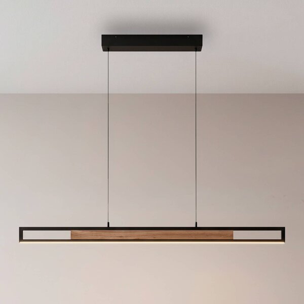 Paul Neuhaus LED závesné svietidlo Sveja, dĺžka 115 cm, čierna/v odtieni dreva,, Svetlé drevo, Obývacia izba / jedáleň, Drevo, Moderný, Závesné svietidlo