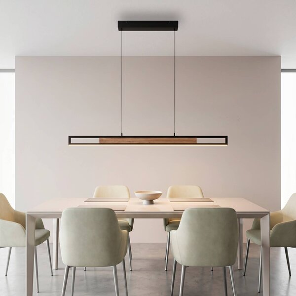 Paul Neuhaus LED závesné svietidlo Sveja, dĺžka 115 cm, čierna/v odtieni dreva,, Svetlé drevo, Obývacia izba / jedáleň, Drevo, Moderný, Závesné svietidlo