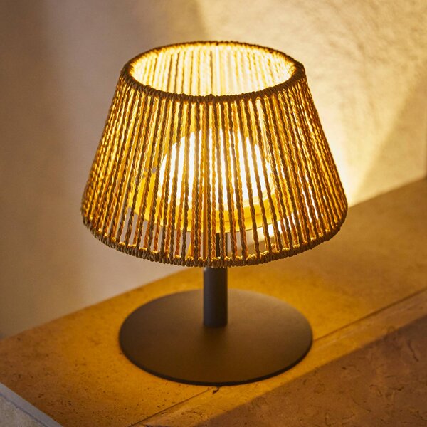 Lumisky Stolová LED lampa na akumulátor Raffy, antracitová/svetlohnedá, výška 22 cm,, Čierna, kov, Stojacie svietidlo