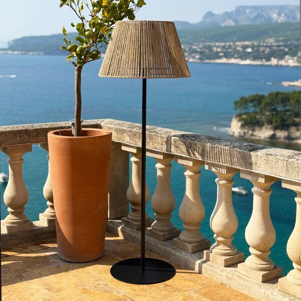 Lumisky LED stojacia lampa Raffy s akumulátorom, čierna/svetlohnedá, výška 166 cm, IP44, Hnedá / hrdzavá, Plast, Moderný, Stojaca lampa