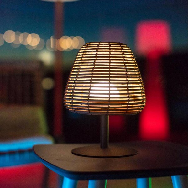 Lumisky Stolová LED lampa na akumulátor Boheme, tmavosivá/hnedá, výška 25 cm, Hliník / sivá / zinok, kov, Stojacie svietidlo