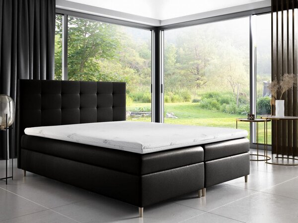 Čalúnená posteľ Alexa s úložným priestororm čierna eko koža 160 x 200 + topper zdarma