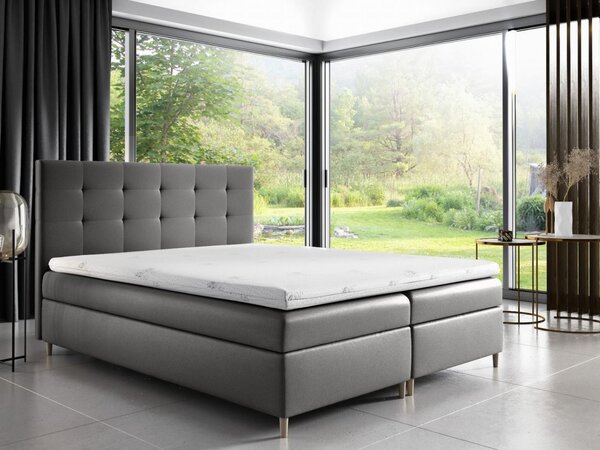 Čalúnená posteľ Alexa s úložným priestororm svetlo šedá eko koža 160 x 200 + topper zdarma
