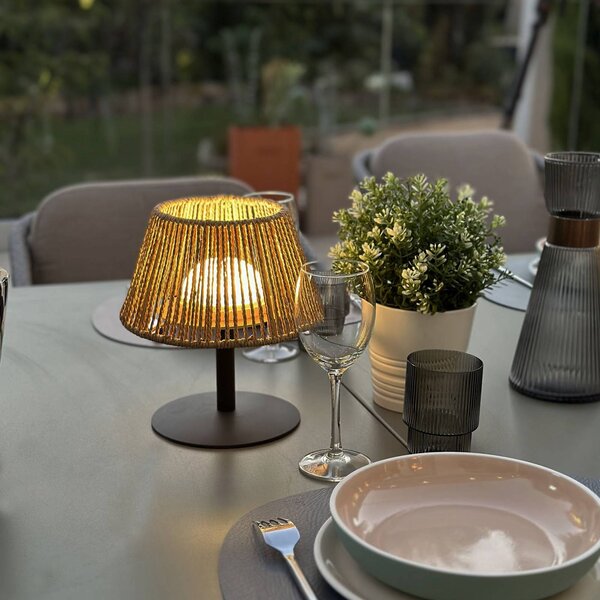 Lumisky Stolová LED lampa na akumulátor Raffy, antracitová/svetlohnedá, výška 22 cm,, Čierna, kov, Stojacie svietidlo