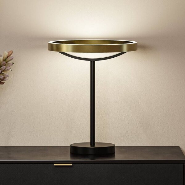 Paulmann Stolová LED lampa Melira s osvetlením, čierna/zlatá, výška 37 cm, Čierna, Obývacia izba / jedáleň, kov, Moderný