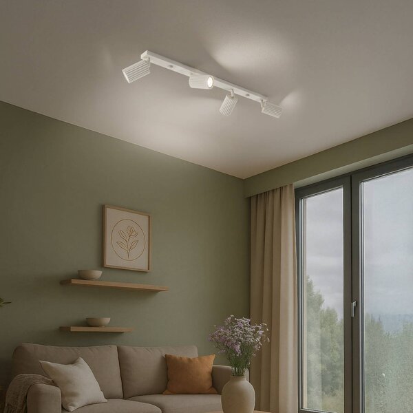SOLLUX LIGHTING Stropné reflektory Carbon, béžová farba, dĺžka 81 cm, hliník, 4 svetlá., Krémová / jantárovo žltá, Obývacia izba / jedáleň, Hliník, Moderný, Stropné svetlo