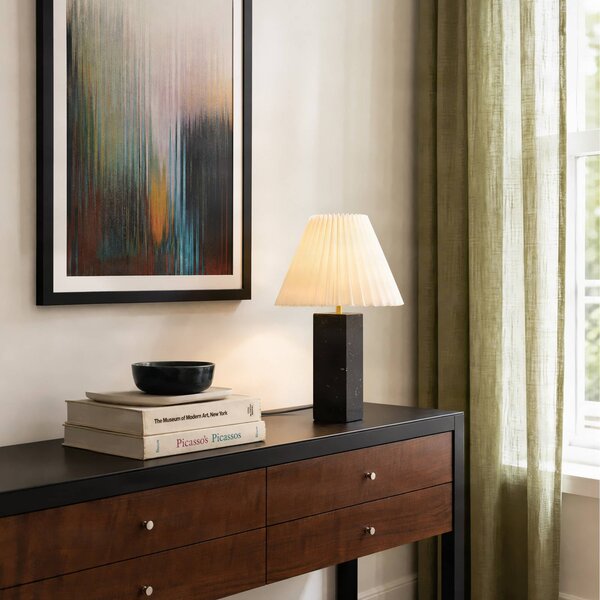 NOLA Stolová lampa Asher, výška 45 cm, čierna/biela, mramor, Biela / opálová, Obývacia izba / jedáleň, Textil / látka / hodváb, Moderný, Stojacie svietidlo