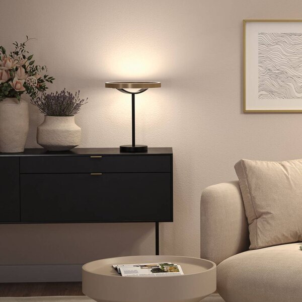 Paulmann Stolová LED lampa Melira s osvetlením, čierna/zlatá, výška 37 cm, Čierna, Obývacia izba / jedáleň, kov, Moderný