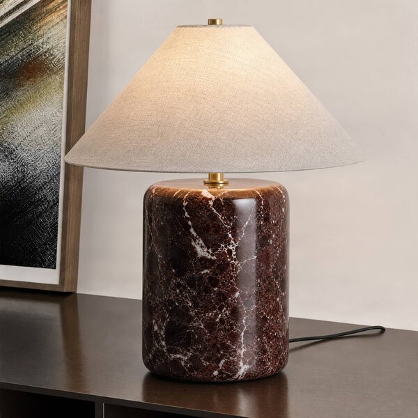 NOLA Stolová lampa Elodie, výška 32 cm, červená/krémová, mramor, Krémová / jantárovo žltá, Obývacia izba / jedáleň, Textil / látka / hodváb, Moderný, Stojacie svietidlo