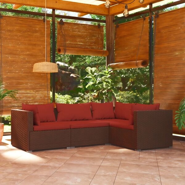 Maison Exclusive – 4-dielna záhradná súprava s poduškami Poly Rattan hnedá