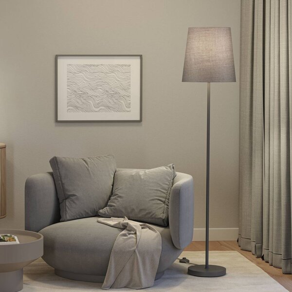 Paulmann Stojacia lampa Stellan, sivá, výška 161 cm, látka/kov, Hliník / sivá / zinok, Obývacia izba / jedáleň, kov, Moderný, Stojaca lampa