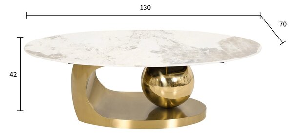 KONFERENČNÝ STOLÍK ESPEN BIELY MRAMOR + ZLATÝ 130 cm
