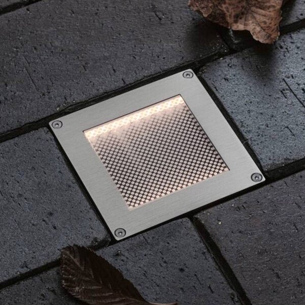 Paulmann LED solárna podlahová svietidlo Sorea, železo, dĺžka 10 cm, 3000 K, Hliník / sivá / zinok, Nehrdzavejúca oceľ, Zapustené podlahové svetlo