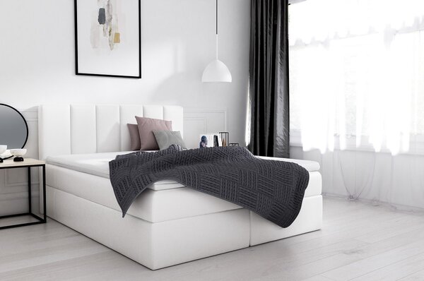 Elegantná manželská posteľ Sven s úložným priestorom biela eko koža 180 x 200 + topper