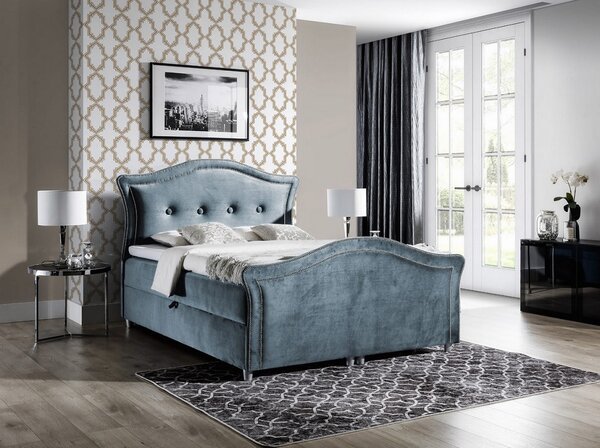 Kúzelná rustikálna posteľ Bradley Lux 140x200, šedomodrá + TOPPER