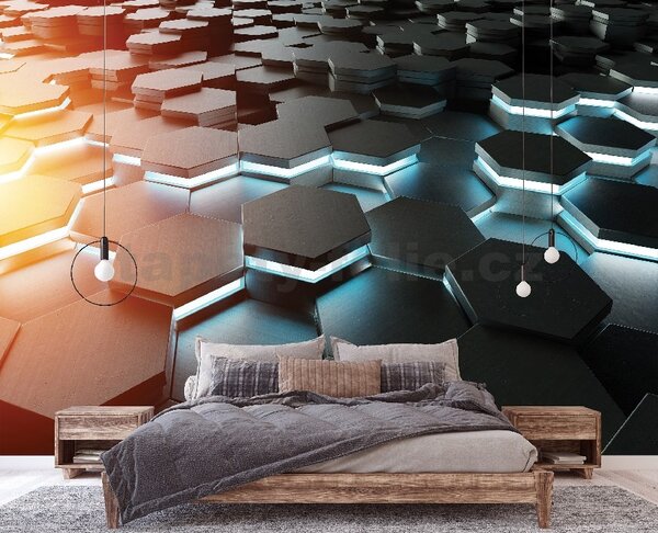 Vliesové fototapety 14534V8, rozmer 368 cm x 254 cm, 3D hexagony, IMPOL TRADE
