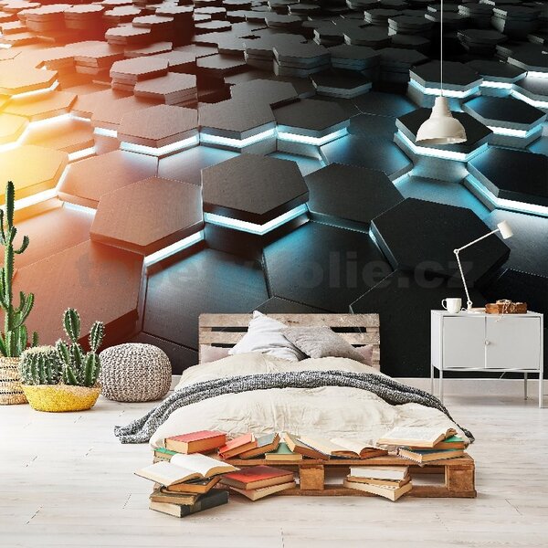 Vliesové fototapety 14534V8, rozmer 368 cm x 254 cm, 3D hexagony, IMPOL TRADE