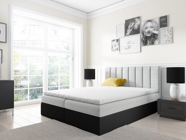 Dvojfarebná manželská posteľ Azur 140x200, piesková + čierna eko koža + TOPPER