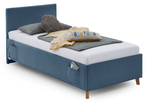 Modrá čalúnená detská posteľ s úložným priestorom s roštom 90x200 cm Cool – Meise Möbel
