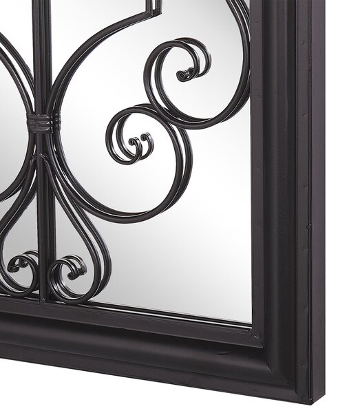 Nástenné zrkadlo čierne 50 x 98 cm zaoblený kovový rám v tvare okna elegantný klasický dizajn
