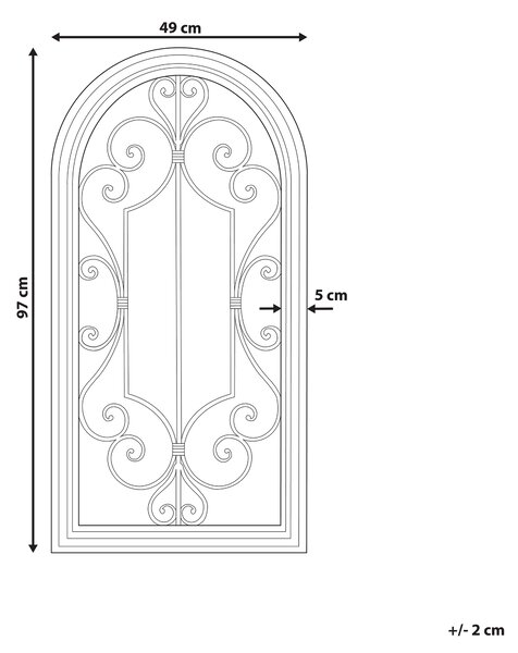 Nástenné zrkadlo čierne 50 x 98 cm zaoblený kovový rám v tvare okna elegantný klasický dizajn