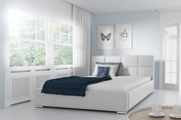 Jednoduchá posteľ Marion 140x200, biela eko koža