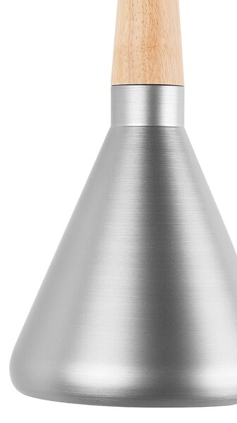 Závesná lampa strieborná farba kovové svetlo zvonové tienidlo v drevenom prevedení pracovné osvetlenie moderné