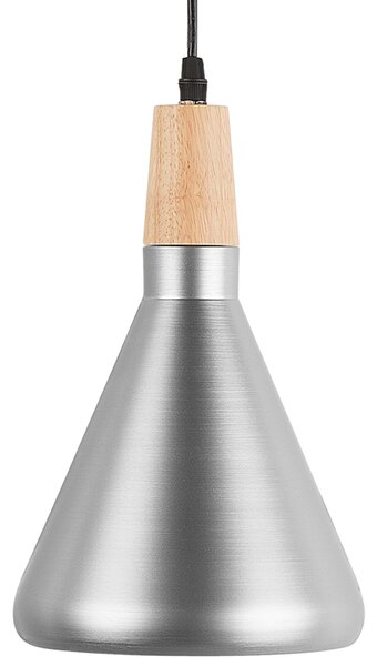 Závesná lampa strieborná farba kovové svetlo zvonové tienidlo v drevenom prevedení pracovné osvetlenie moderné