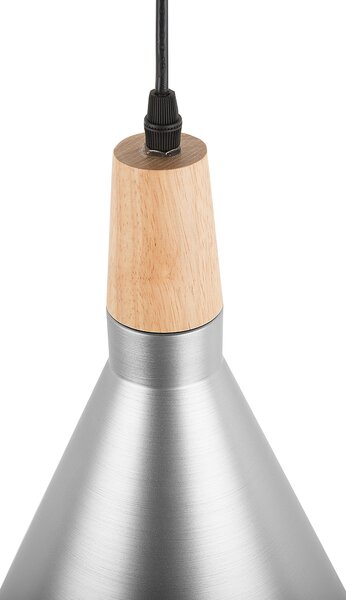 Závesná lampa strieborná farba kovové svetlo zvonové tienidlo v drevenom prevedení pracovné osvetlenie moderné
